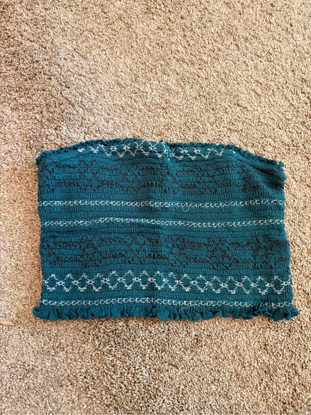Urban Outfitters Teal Smocked Crochet Tube Top with White Stitching